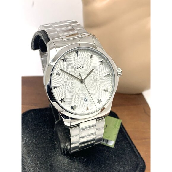 Gucci Women's Watch YA1264028 G-Timeless Swiss Quartz Silver Dial Steel 38mm - Picture 13 of 14